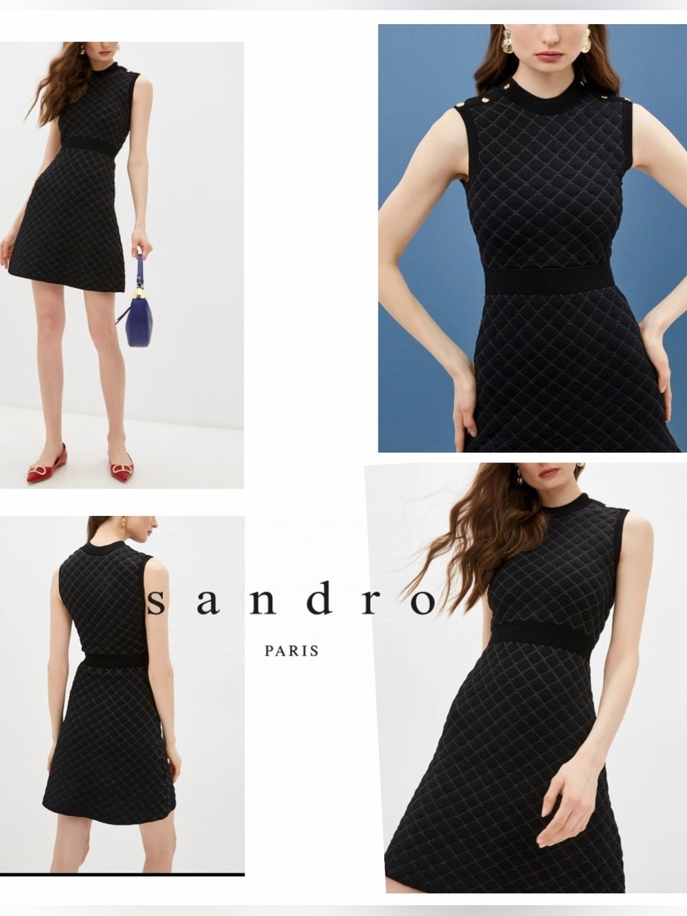 Sandro paris  many quilted lurex knit dress